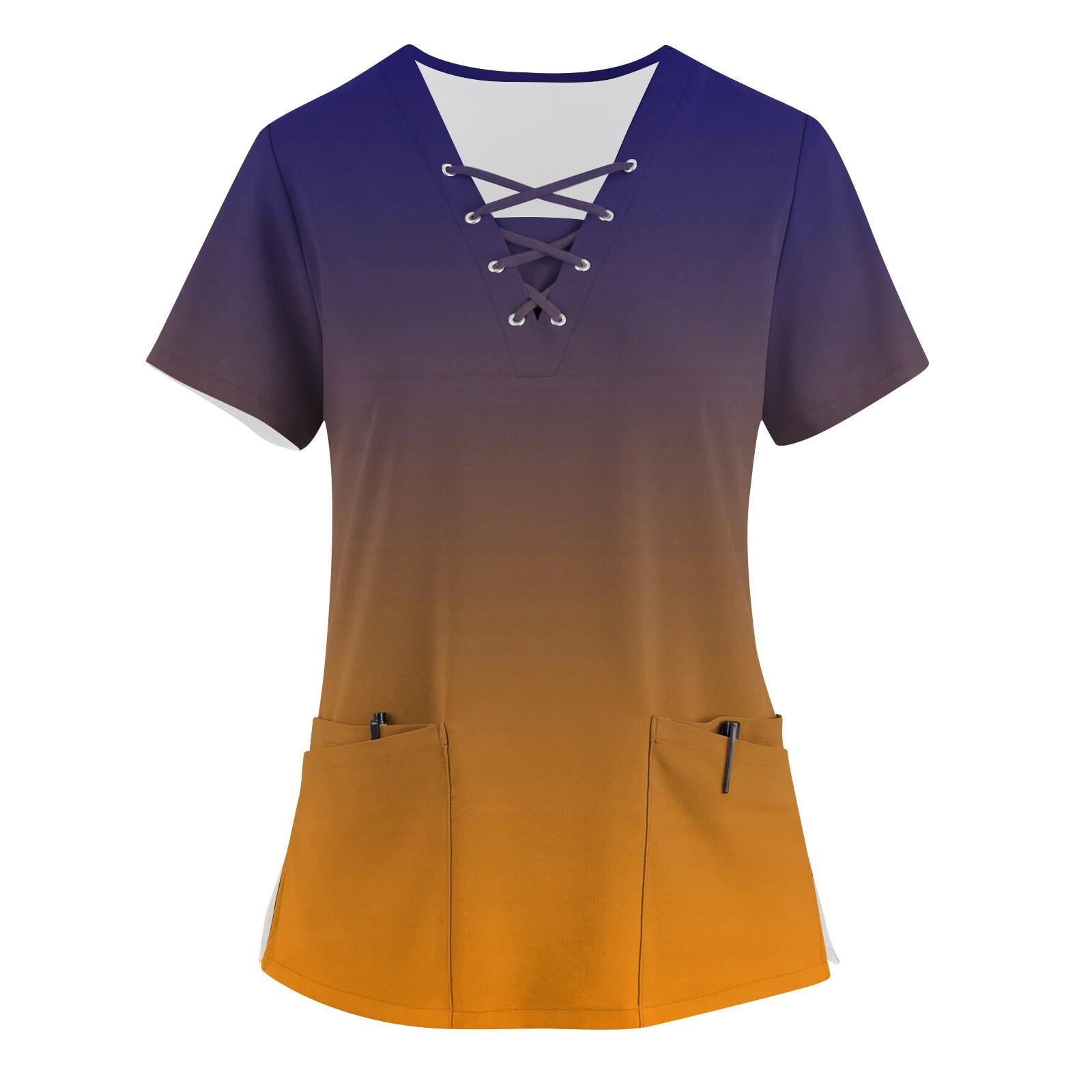 

Рабочая форма больших размеров с принтом, топы для женщин, забавные футболки с короткими рукавами и v-образным вырезом с перекрестным принтом, рабочая одежда, футболка с карманами XXXL оранжевый