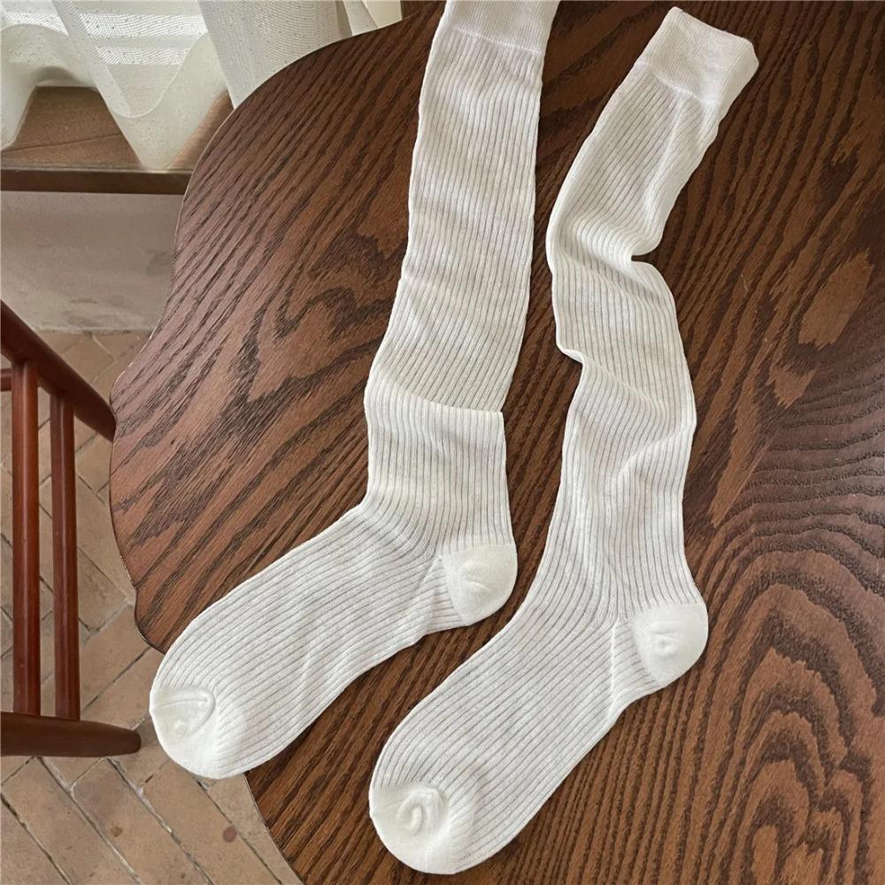 Sommer Dünn Lang Kniehoch Gestapelte Socken Einfarbige Oberschenkelstrümpfe Skinny Lässig Baumwolle Über Kniehoch Flauschig Damen Lange Socken One Size gray