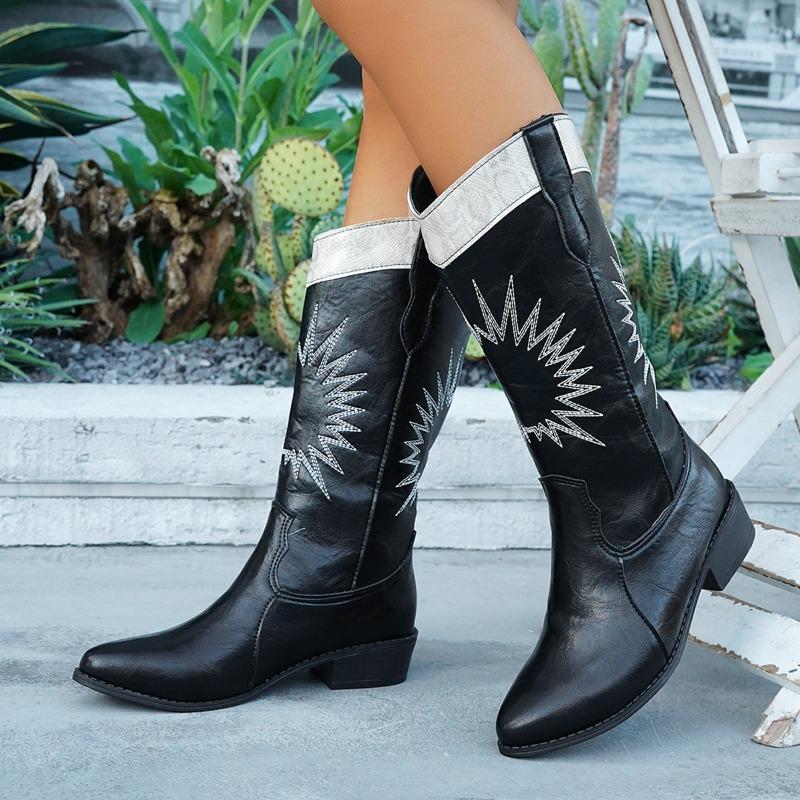 

Women s Wide Width Embroidered Riding Boots, Pointed Toe Leather Knee High Boots, Chunky Heel Wholesale Booties for Women 43 чорний