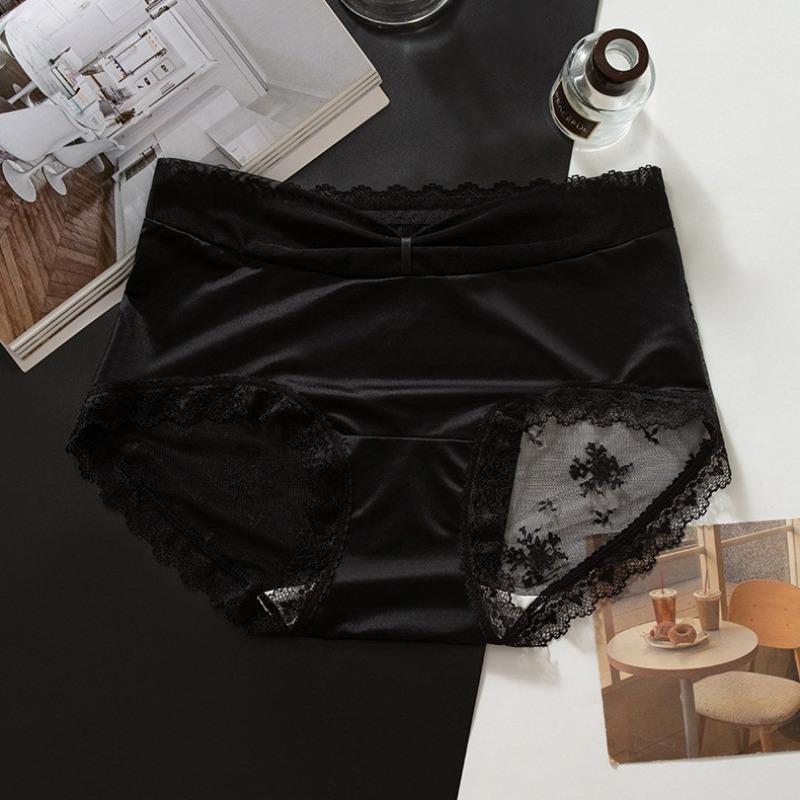 

Ladies Summer New Style Pure Desire Sexy Lace Pearlescent Satin Without Mark Comfortable Bag Hip Briefs XL чорний