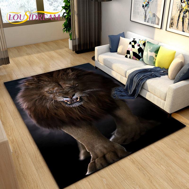 3D Beast Lion Cartoon Animal Area Rug Carpet for Living Room Bedroom Playroom Sofa decor home Non-slip rug Floor Mat Soft