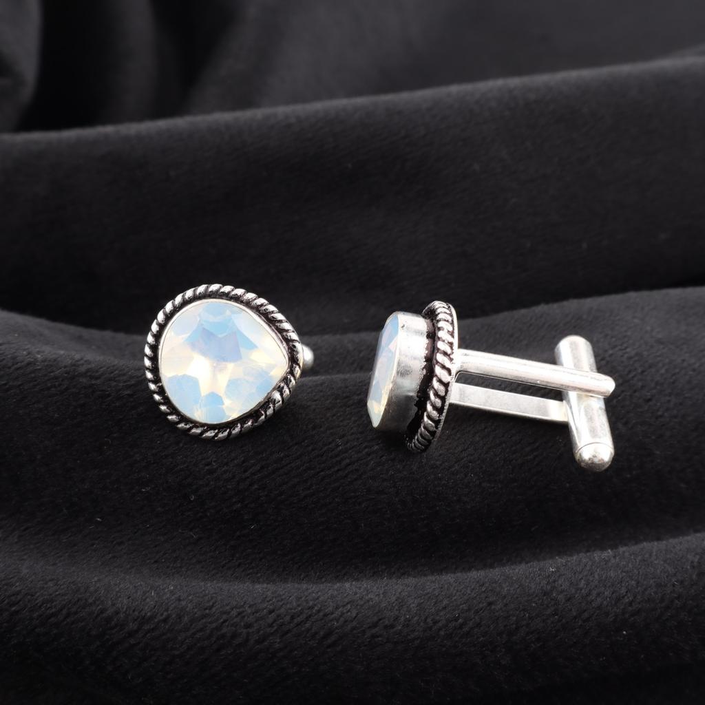 Milky Opal Gemstone 925 Sterling Silver Jewelry Handmade Cufflinks 0.62" For Him CL-8-16