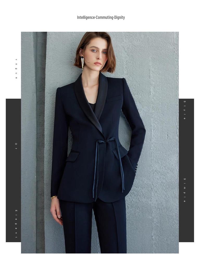 Elegant Spring & Autumn Chinese Buckle Suit Set for Women with Micro Flare Pants