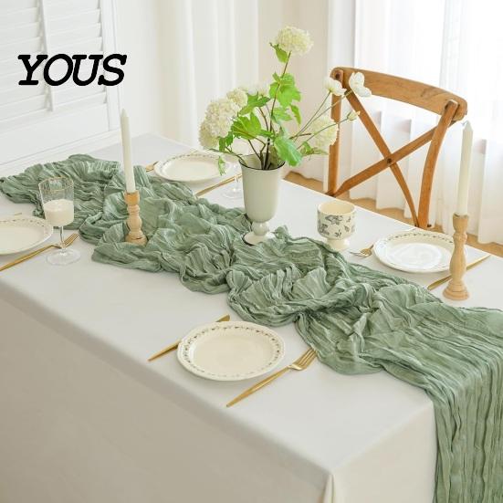 Charming Dining Decor Cheesecloth Table Runner, Boho Rustic Gauze Wrinkled Farmhouse High Quality Runner Sheer for Wedding Party Baby Shower Birthday