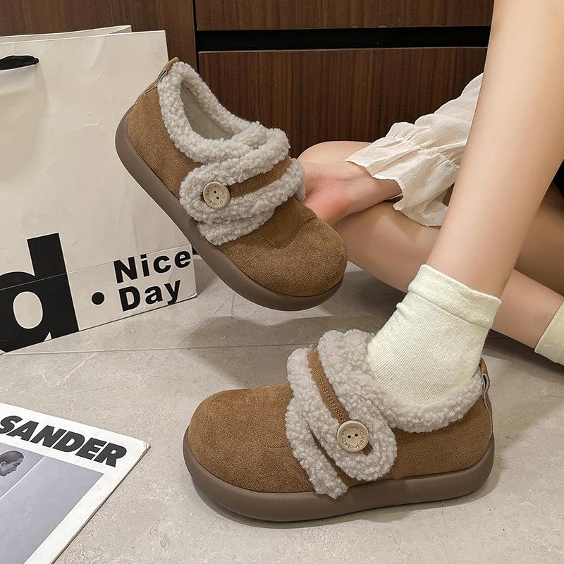 Gu Yunshu 2025 autumn and winter new cute round head small potato single shoes with velvet warm lamb wool small leather shoes women