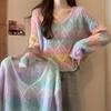 2024 European Loose Gradient V-neck Knit Sweater for Women - Autumn Sweet Style