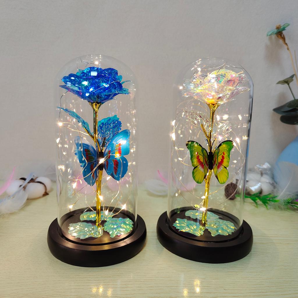 Artificial Rose Flowers Glass Rose LED Light  Gift For Valentine's Day