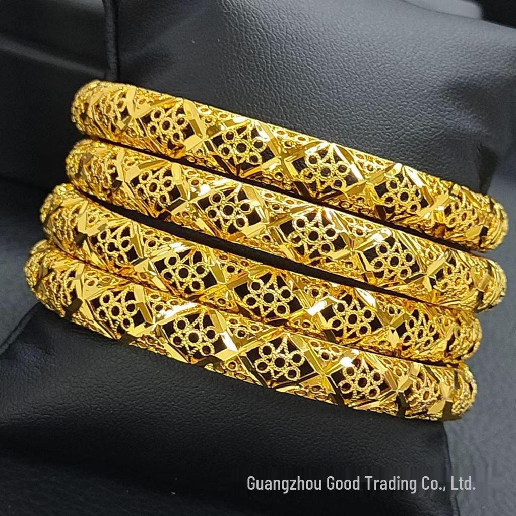Gold-Plated Floral Leaf Bracelet: Non-Fading Bridal Bangle