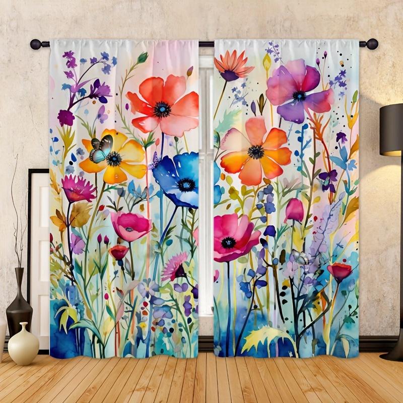 2pcs Black Golden Butterfly Printed Curtains, Modern Art Vintage Fluttering Butterflies Shading Curtains For Bedroom Living Room