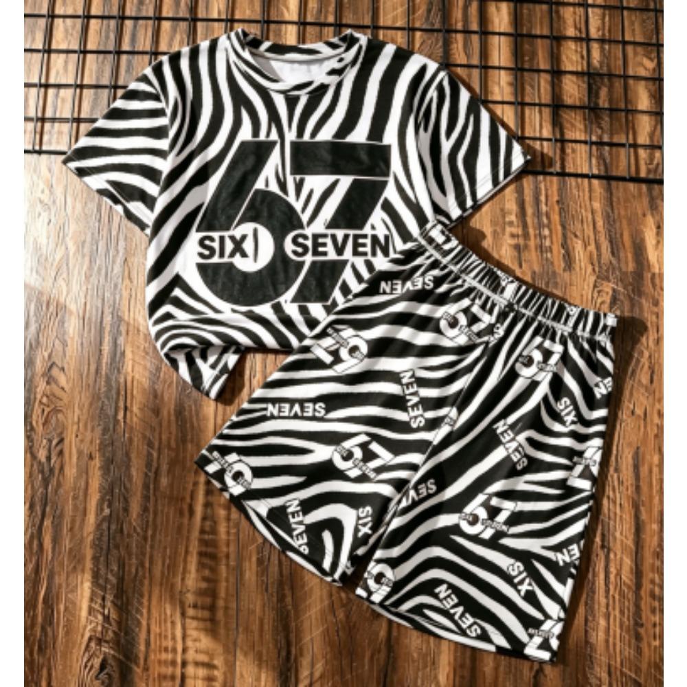 Kids Set 67 Number Printed Kids T-shirt and Shorts 2 Piece Set Summer Street Casual Outdoor Sports Boy's and Girl's T-shirt Sets