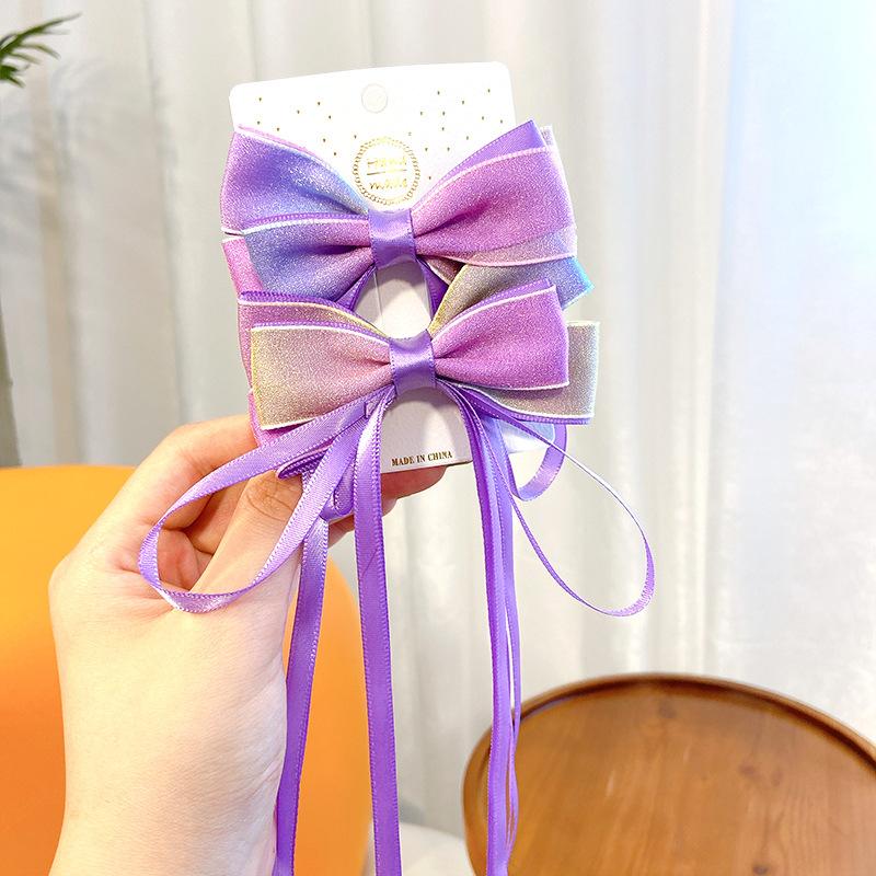 2Pcs  Chinese Style Gradient Bow Tassel Hairpins Children Sweet Girls Lovely Hair Clips Barrettes Hairgrips Hair Accessories