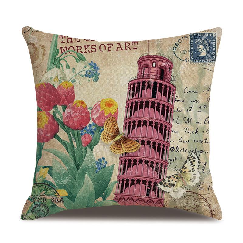 Linen Pillowcase American Rustic Rose Sofa Cushion Cover Retro Style Car Home Soft Decoration