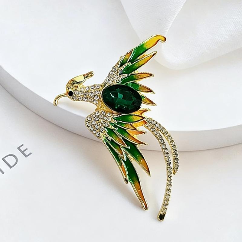 

Colorful Phoenix Reborn Ashes Red Green Crystal Rhinestone Enamel Brooch Pins Party Wedding Girl Gifts зелений