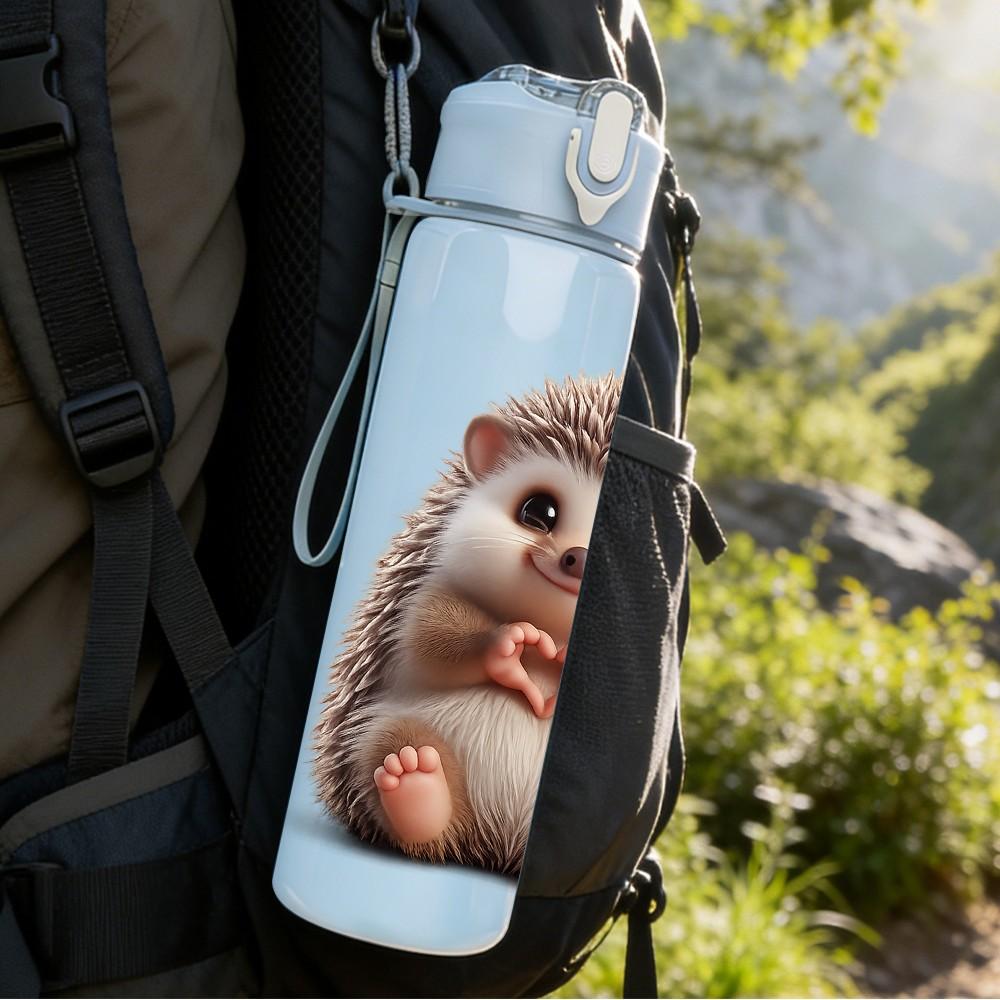 1PC Cute Hedgehog Animal Portrait Print 750ml Color Plastic Sports Water Bottle Leakproof Flip Straw Lid Suitable for Sports Office Home Use