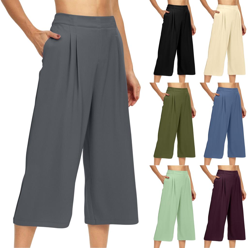 Women's High Waist Pleated Wide Leg Pants Loose Fit Casual Trousers