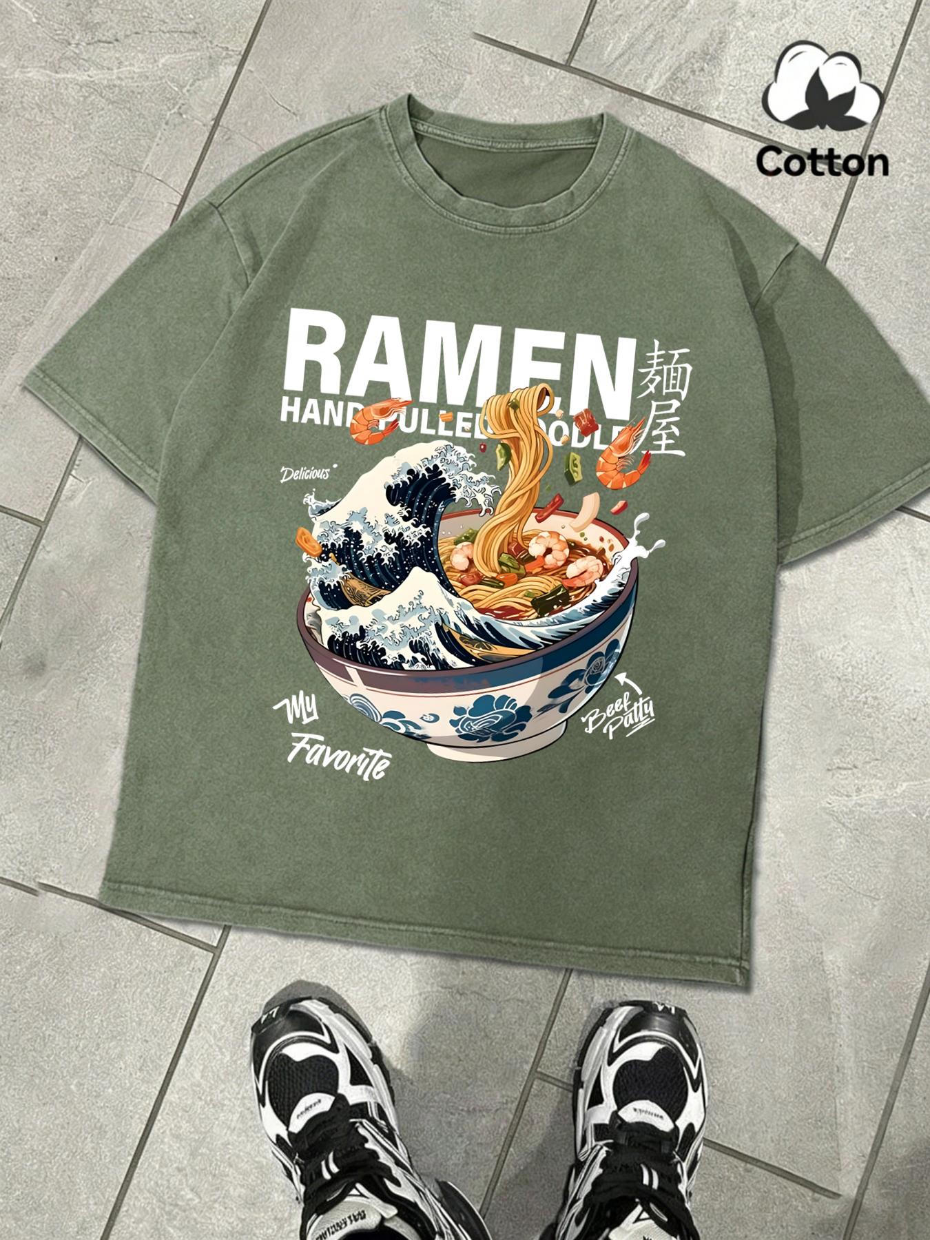 

A Bowl Of Rich Lamian Noodles Washed Mans TShirts Hip Hop Breathable TShirt Casual Cotton Clothes Unisex Casual Loose Top S