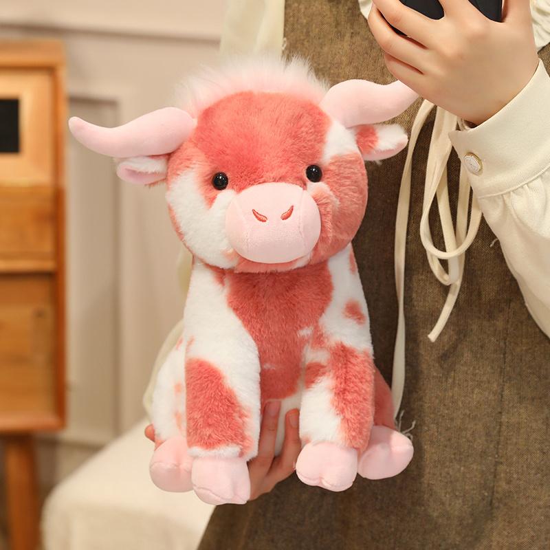 Cute Highland Cow Plush Toy Soft Fluffy Stuffed Scottish Cattle Animal Lifelike Cow Plushie For Girls Birthday Gift Home Decor