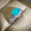 New High Quality Paraiba Rings Fashion Retro Blue Zircon Womens Ring Engagement Ring