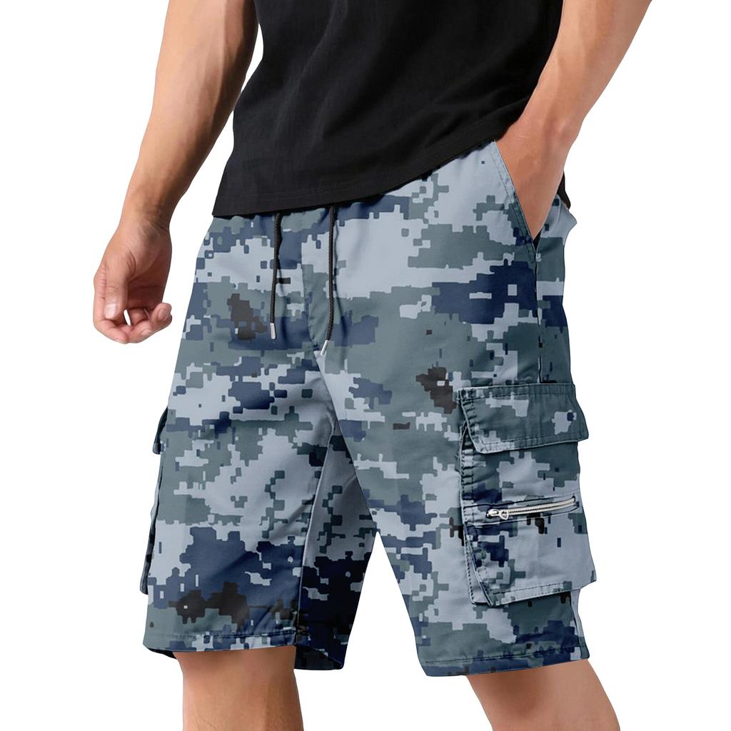 Men's Camouflage Cargo Shorts with Drawstring Waist Adjustable Fit Multi-Pocket Utility Workwear Outdoor Casual Shorts