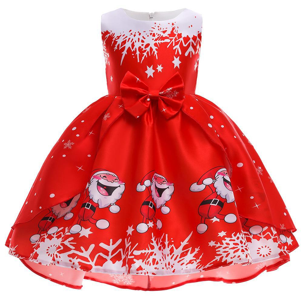 Girls Christmas Princess Dress with Santa Snowflake Print - Holiday Party Dress