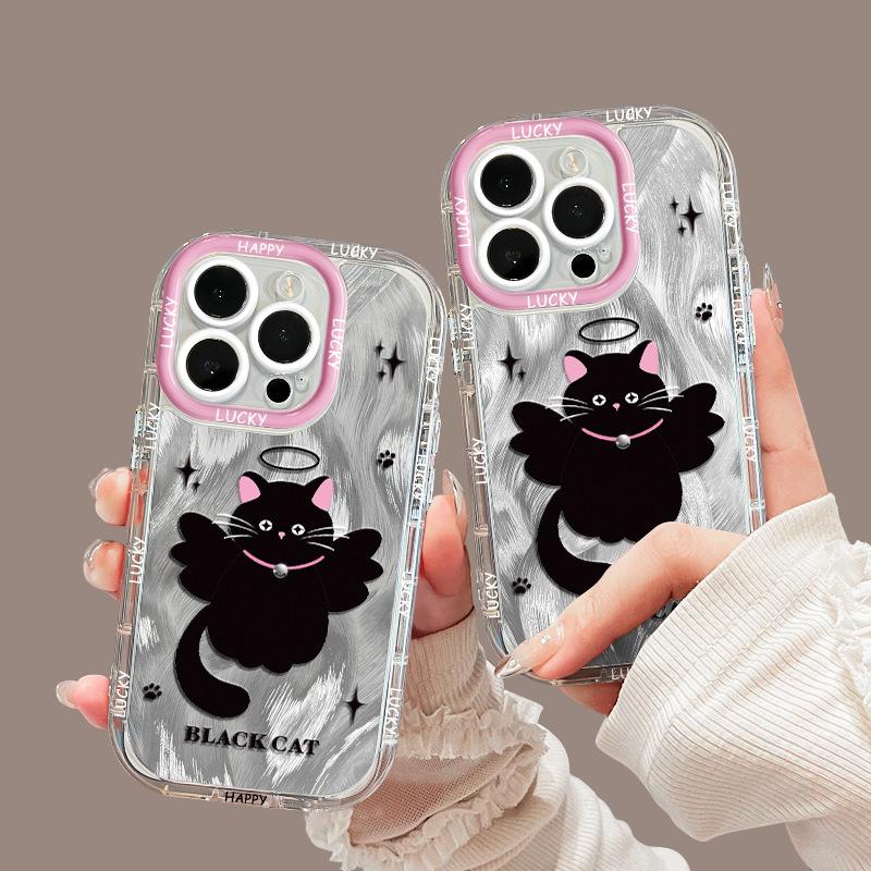 Cartoon Engel Katze für Apple 16promax Handyhülle für IPhone15plus Feder Creme 14/13
