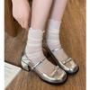 Silberne Mary Jane Schuhe mit dickem Absatz für Damen, neue leichte Mundpartie mit Rock, runde Zehenpartie, Einzelne Schuhe