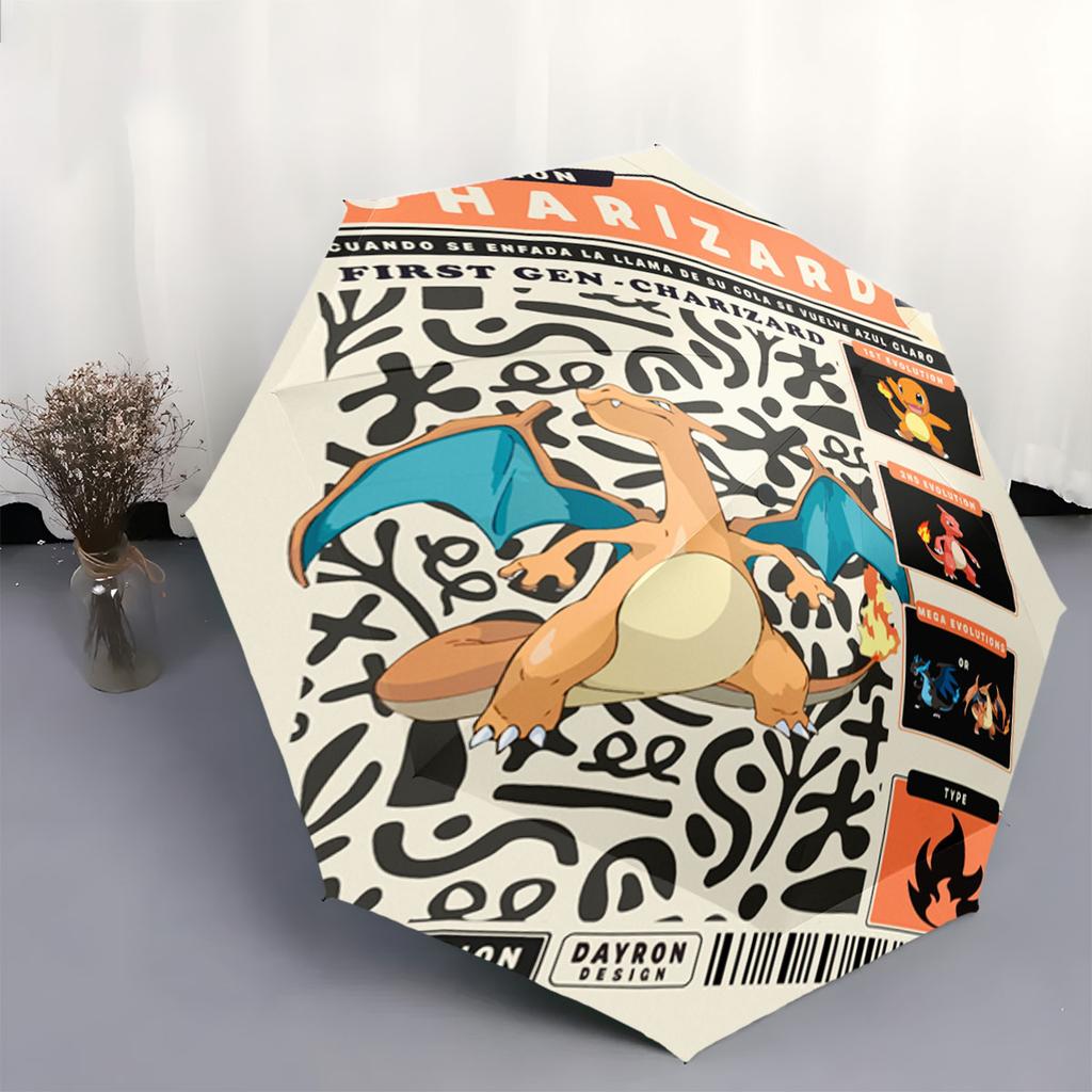 Pokemon Charizard Printed Umbrella Cool Fire Dragon Foldable Umbrella Windproof Anti UV Sun Rain Umbrella Outdoor Use