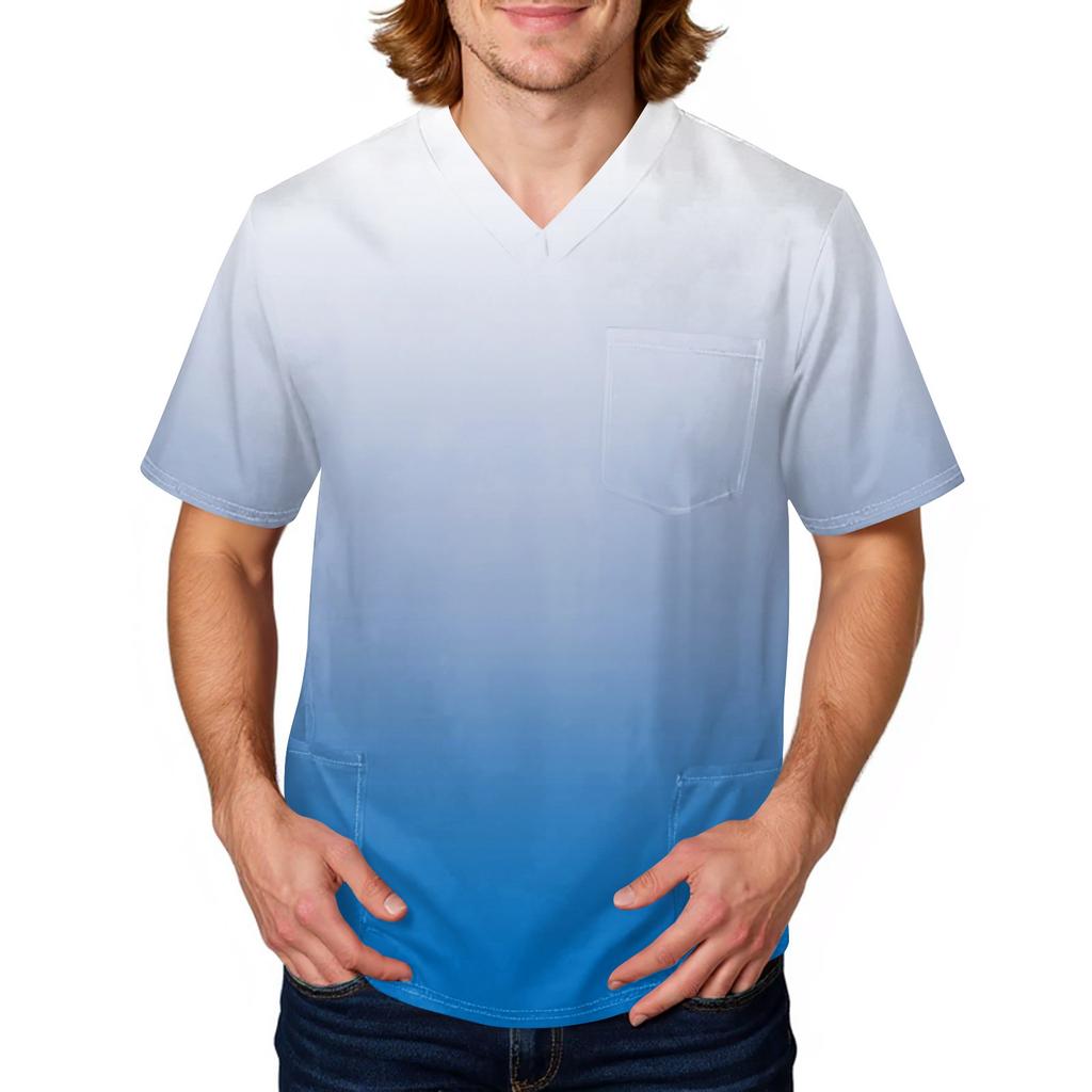 Men's Tie, Gradient Print Top | V,Neck With Pockets, Comfort Fit For ,Care & Daily Work