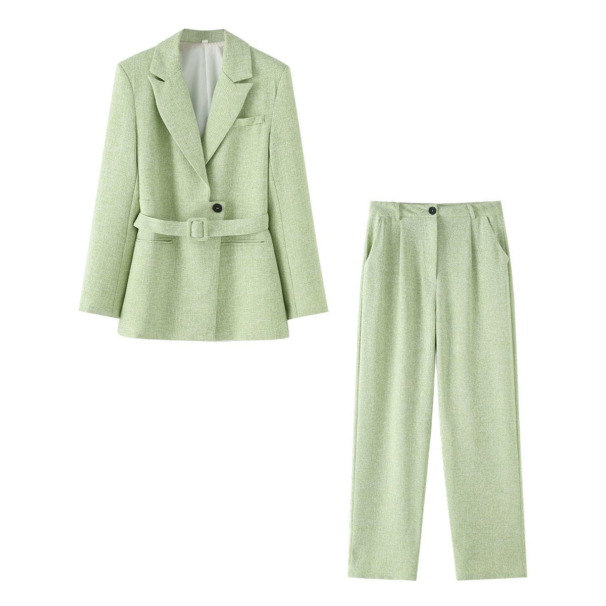 

Весна 2025 Женский Модный Костюм для Поездок на Работу: Универсальный комплект: куртка и брюки прямого кроя Large светло-зеленый