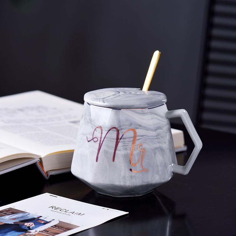 Kubek ceramiczny marmurkowy diamentowy kubek do kawy z pokrywką łyżeczką pudełko prezentowe