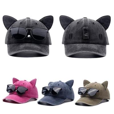 Breathable Sunshade Cap with Sunglasses Sweet Sun Protection Cap Cat Ears Baseball Cap  Casual Wear