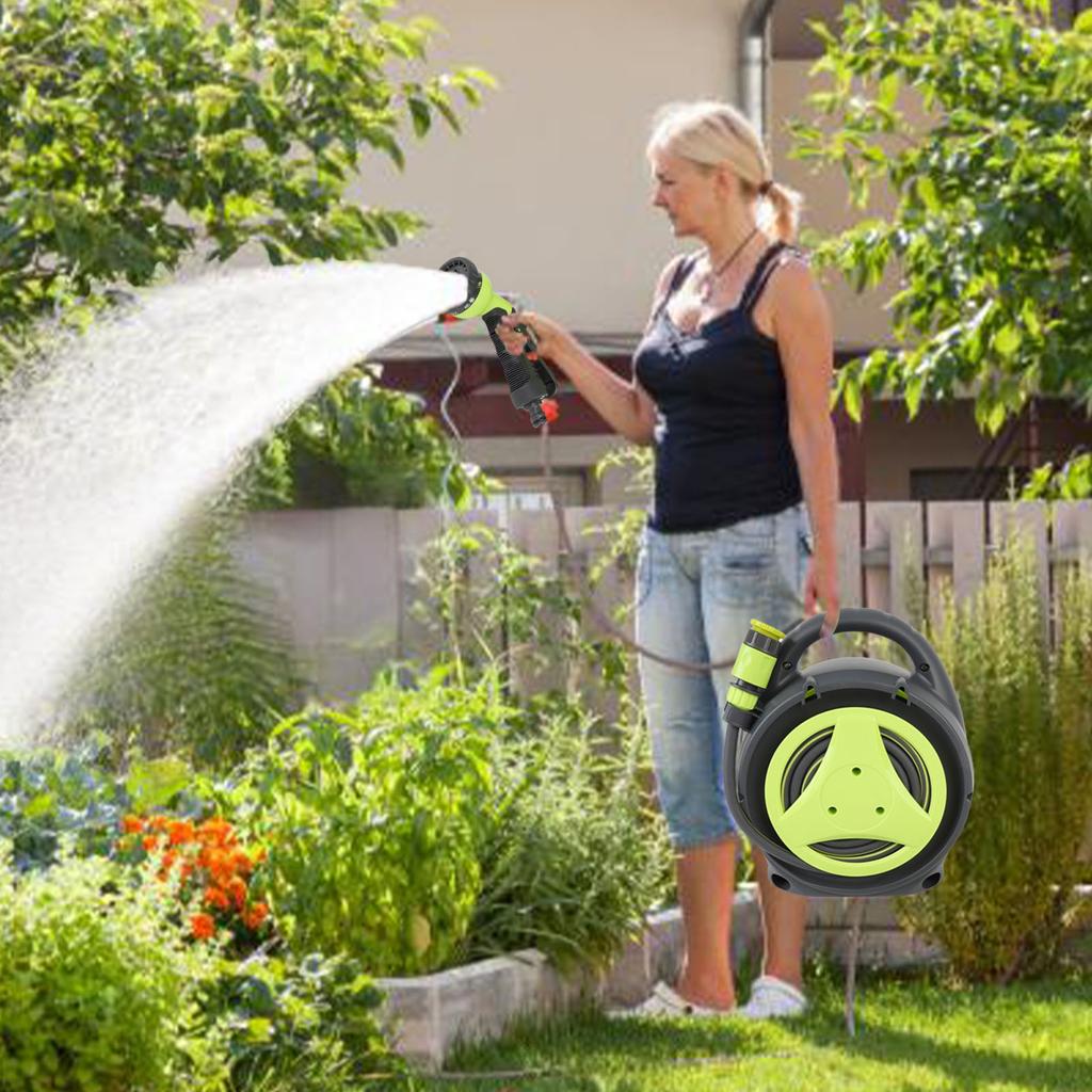 Portable Hose Reel, High Efficiency Water Hose Reel with Spray Nozzle 39.4 Feet for Garden