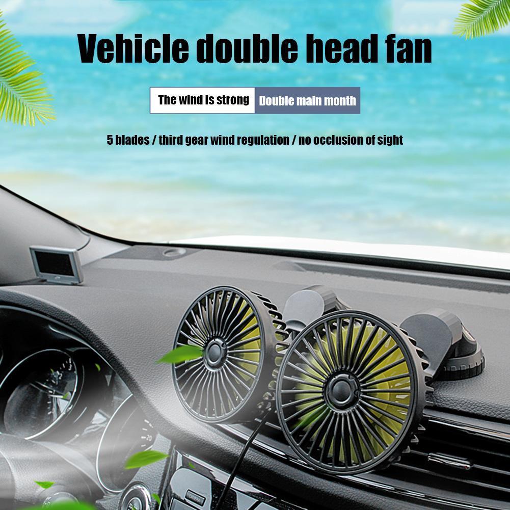 12V 24V Car Fan 3 Speeds Adjustable Dual Head Cooling Car Fan 360 Degree Rotation Dashboard Air Circulator Fan for Car Truck SUV