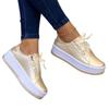 Woman Lace Up Platform Shoes Women Gold Silver Flats Women Leather Thick Bottom Sneakers De