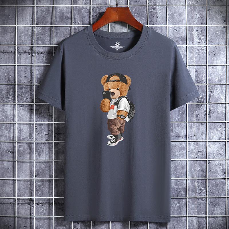 Pánské trendy bavlněné tričko volného střihu s potiskem - Krátký rukáv