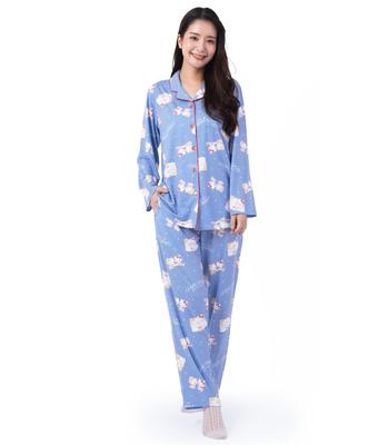 SAZAC 50th Anniversary Hello Kitty Shirt Long Sleeve and Pants Jersey Cotton Hello Kitty Mimmy Women's Pajamas, Set, Loungewear, & (Blue/M/SAN1740)