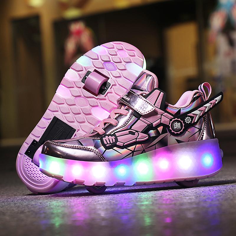 Pantofi sport cu lumină LED USB pentru copii Copii Patine cu rotile Roți Pantofi pantofi sport strălucitori
