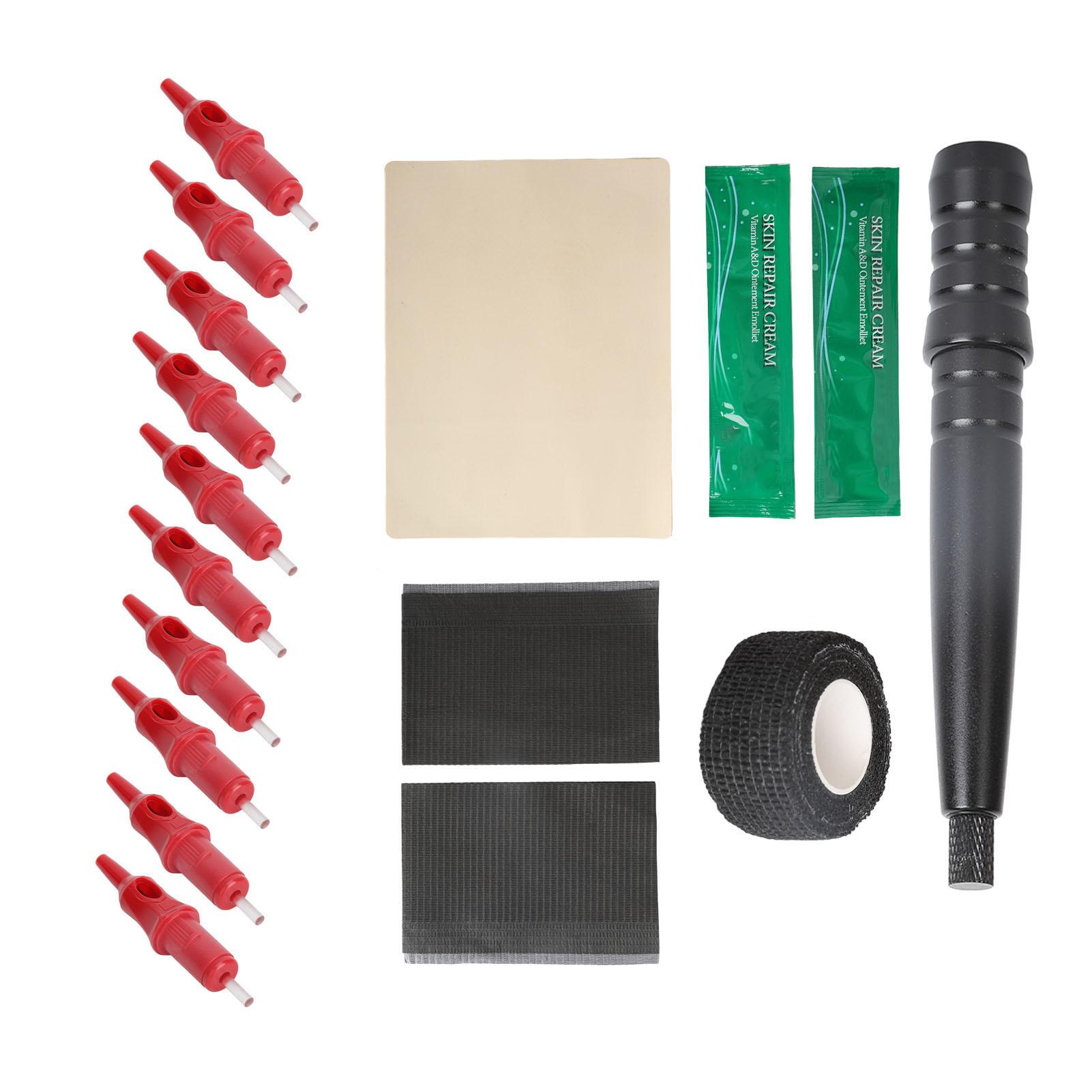 

Набор для татуировки, алюминиевая ручка для татуировки и 10 шариковых картриджей с тренировочной кожей красный