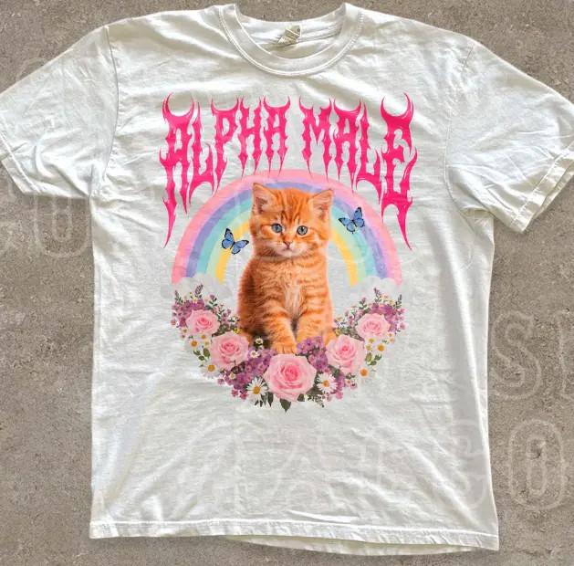Alpha Male Funny Kitten Shirt Ironic Cat Meme Tee Sarcastic Gift For Cat Lover XXXL