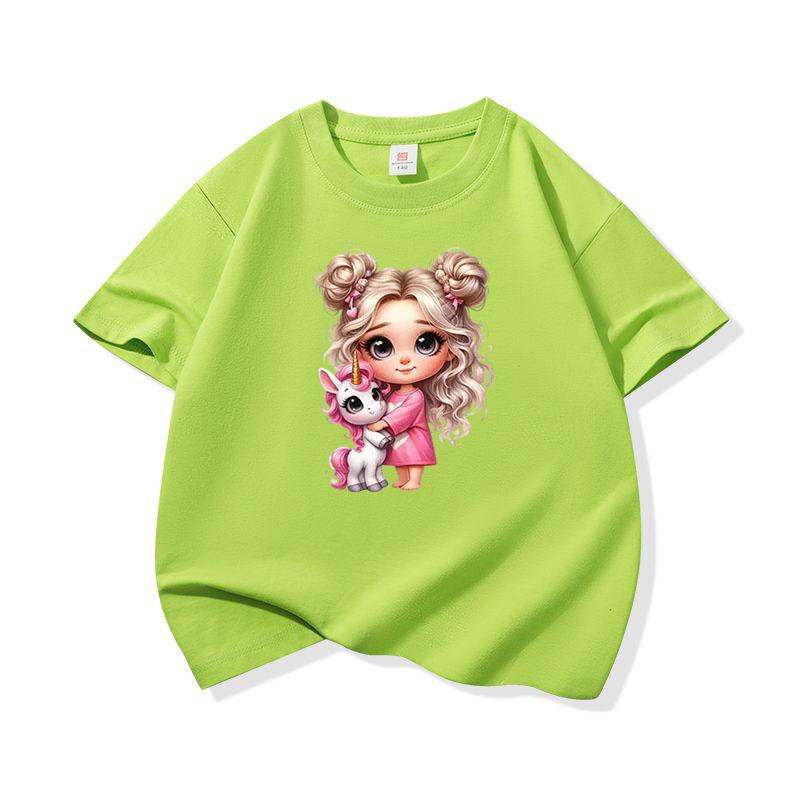 Kids Cotton T Shirt Girl With Pink Unicorn Print Crew Neck Short Sleeve Tee Casual Boys Girls Summer Tops