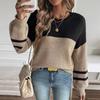 Women's Fashion Sweaters O-Neck Long Lantern Sleeve Color Block Sweaters Autumn Streetwear Knitted Sweater Vintage Pullover