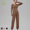 Womens Quick-Dry Fitness Set Gym Yoga Running Long Sleeve Top Pants Sportswear