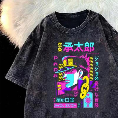 Anime JOJO Bizarre Adventure Strategy Pattern Print Tshirt Men Women Casual Loose Harajuku Short Sleeve Round Neck Top Tee