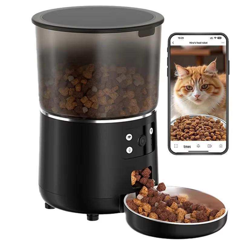 

4L Auto Cat Feeder with HD Camera, Night Vision, TUYA App, WiFi, Two-Way Audio Black Smart Feeder with APP and Video чёрный