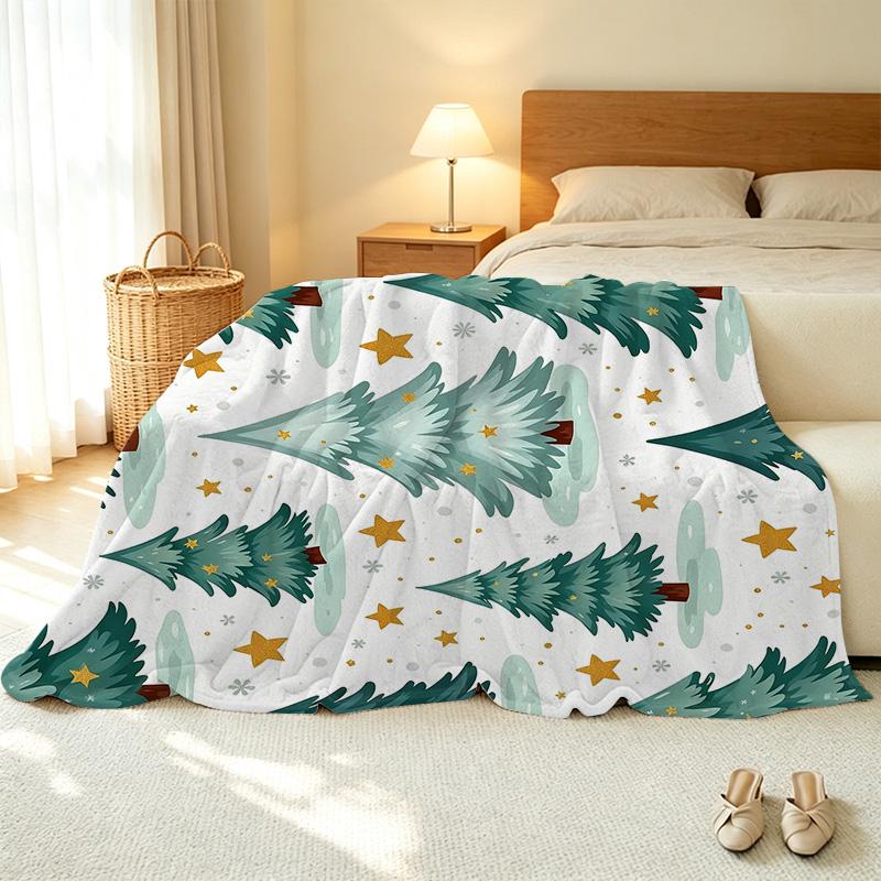 All-Season Flannel Fleece Blanket - Ultra Thick, Soft & Warm, Christmas Tree Pattern, Cozy Home Blanket for Festive Holiday Decor