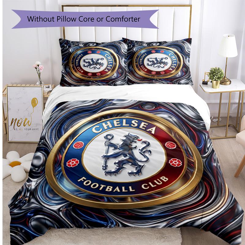Chelsea FC Pattern Printed 3PCS Bedding Set Soft Skin-Friendly Washable Duvet Cover & Pillowcases Set All Season Bedroom