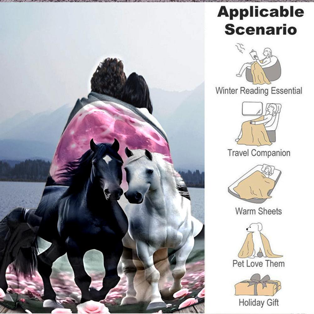 1pc Horse Art Print Blanket, Lightweight Flannel Fleece with Digital Printing, Soft Warm for Sofa, Travel, Camping, Office, Couch, Chair, and Bed, All
