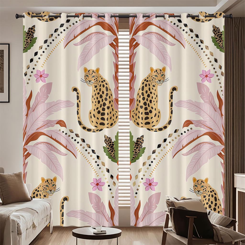 2 ks Růžové Květinové Černící Závěsy s Leopardím Vzorem   Více Velikostí Obývací Pokoj Ložnice Izolace Sváteční Dekorace Snadná Instalace