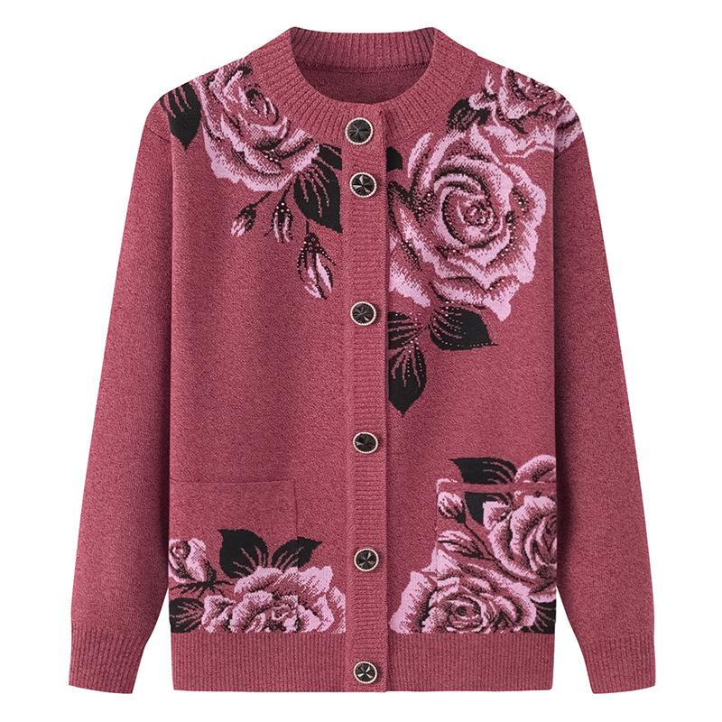 Spring and Autumn Sweater Cardigan Middle-aged and Elderly Autumn and Winter Clothes Female Elderly Mother Knitted Jacket