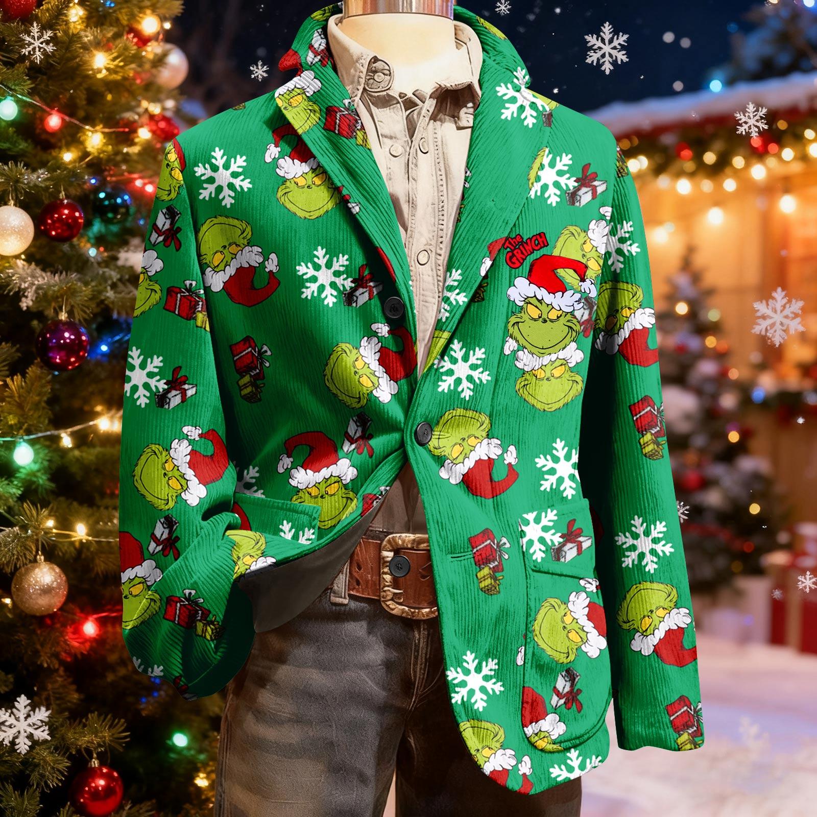 

Чоловічий потворний різдвяний вельветовий теплий піджак-кардиган з кишенями, чоловічий повсякденний костюм M зелений